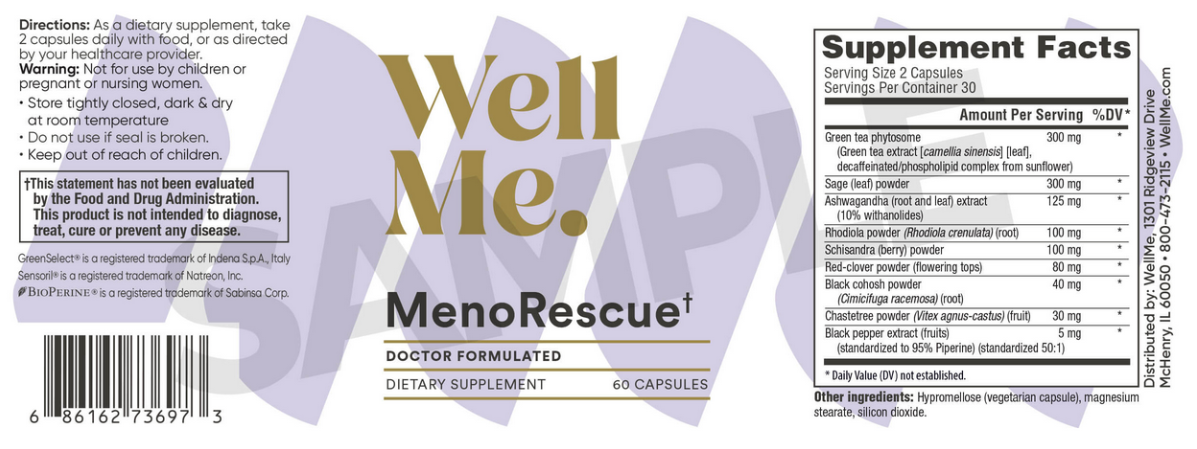 3 bottles of the MenoRescue supplment. Text says 2 free bonuses if you order MenoRescue right now.